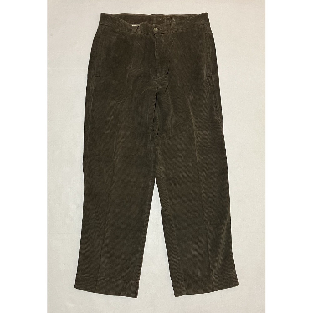Tommy Bahama 57% Silk Blend Mens 34 X 29.5 Brown Corduroy Pleated Casual Khaki